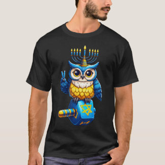 Owl Menorah Dreidel Jewish Hanukkah Womens Mens Ki Tシャツ