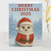 Owl Merry Christmas カード (黄色い花)