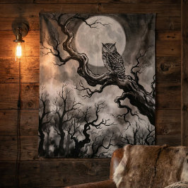 Owl Moon Tapestry | Dark Forest Art タペストリー