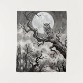 Owl Moon Tapestry | Dark Forest Art  タペストリー (正面)