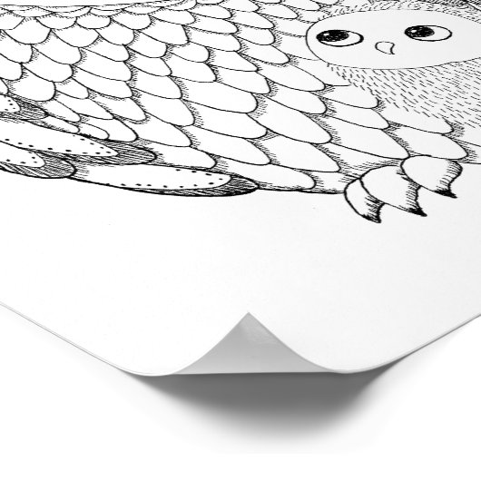 Owl Nursery Art Poster Black & White Owl Print ポスター (角)