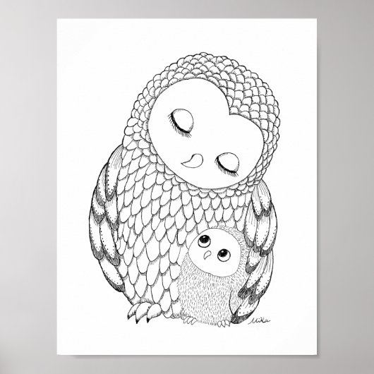 Owl Nursery Art Poster Black & White Owl Print ポスター (正面)