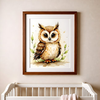 Owl Nursery Wall Art – Woodland Baby Room  ポスター