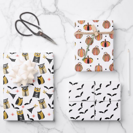 OWL-O-WEEN Halloween Gift Wrap Sheets ラッピングペーパーシート (正面)