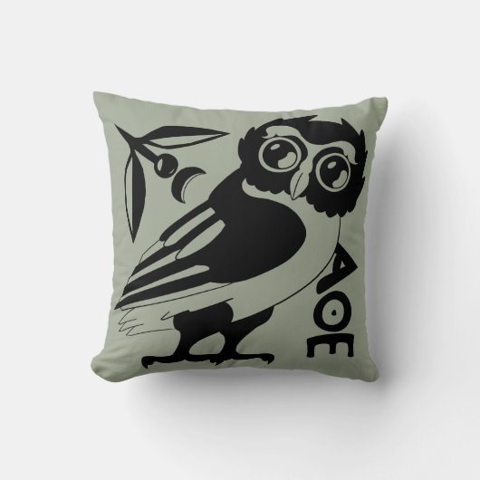 Owl of Minerva Pillow, Green/gray(#a3ac99) クッション (正面)