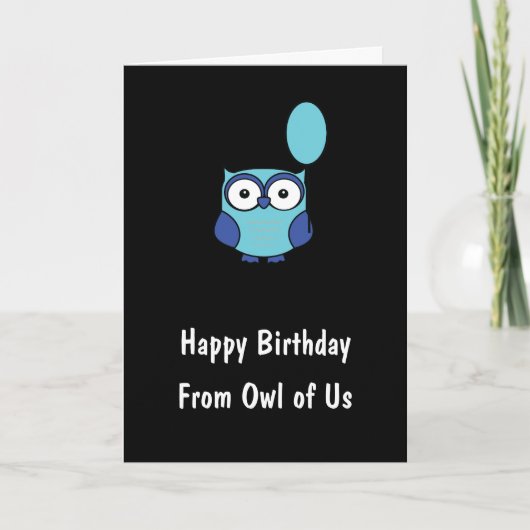 Owl of Us パーソナライズされた Blue Owl誕生日 カード (正面)