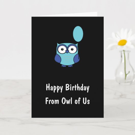 Owl of Us パーソナライズされた Blue Owl誕生日 カード (小さな植物)