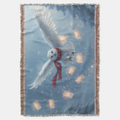 "Owl of Winter Dreams" Christmas Owl スローブランケット (正面縦)