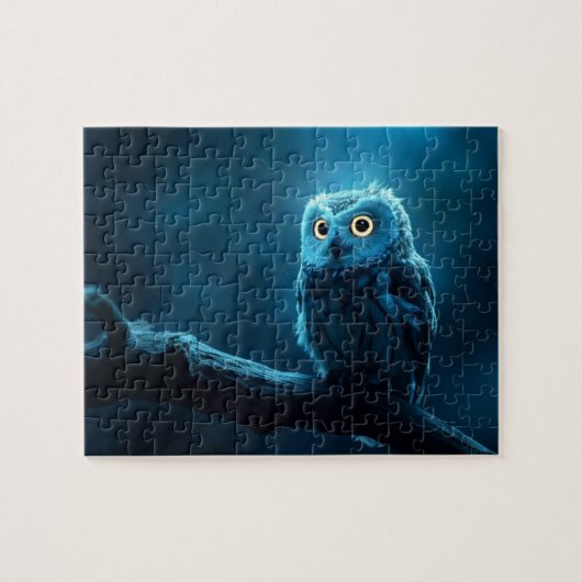 owl on a branch at night ジグソーパズル (横)