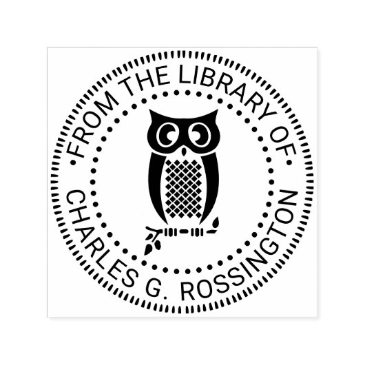 Owl on Branch Libraryブック名#2 セルフインキングスタンプ (デザイン)
