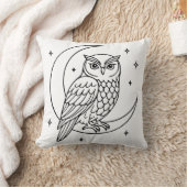  Owl on Crescent Moon with Stars Line Art クッション (ブランケット)