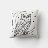  Owl on Crescent Moon with Stars Line Art クッション (裏面)