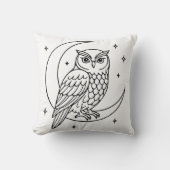  Owl on Crescent Moon with Stars Line Art クッション (正面)