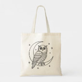 Owl on Crescent Moon with Stars Line Art トートバッグ (裏面)