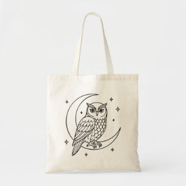  Owl on Crescent Moon with Stars Line Art トートバッグ