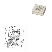 Owl on Crescent Moon with Stars Line Art ラバースタンプ (押印)