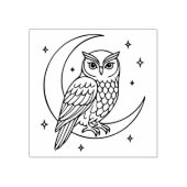 Owl on Crescent Moon with Stars Line Art ラバースタンプ (インプリント)