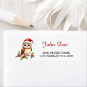 Owl on Holly Branch Christmas Return Address Label ラベル (インサイチュ)