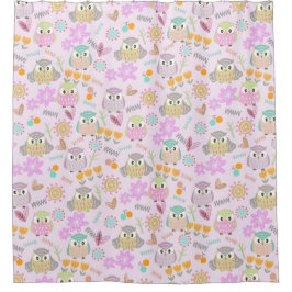 Owl Pastel Pink   シャワーカーテン