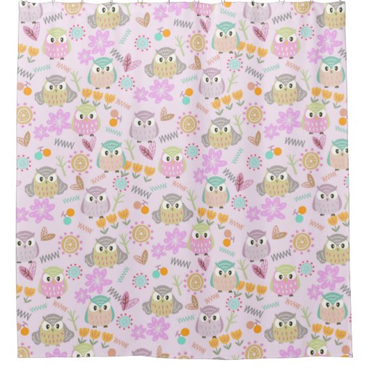 Owl Pastel Pink   シャワーカーテン (正面)