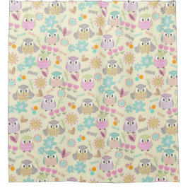 Owl Pastel Yellow   シャワーカーテン