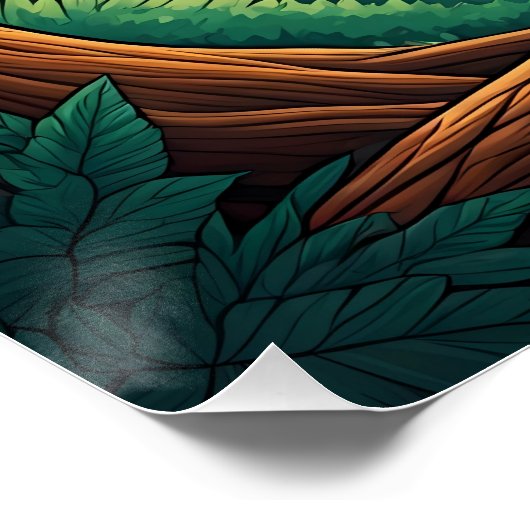 Owl perched on a tree log in a forest ポスター (コーナー)