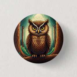 Owl perched on a tree log in a forest 缶バッジ