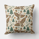 Owl Pine Trees Cones Stars  Nature Warm  クッション (裏面)