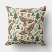 Owl Pine Trees Cones Stars  Nature Warm  クッション (正面)