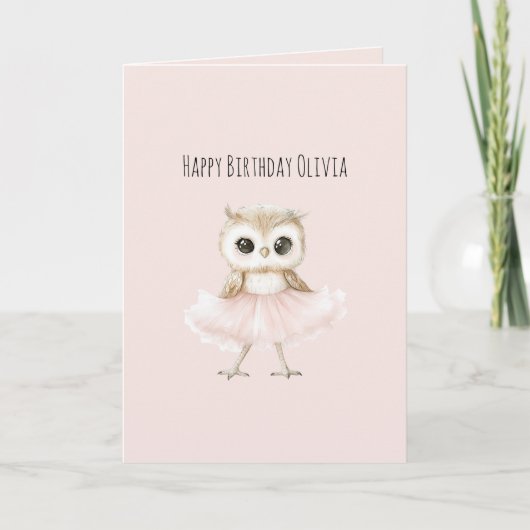 Owl Pink Tutu Birthday カード (正面)