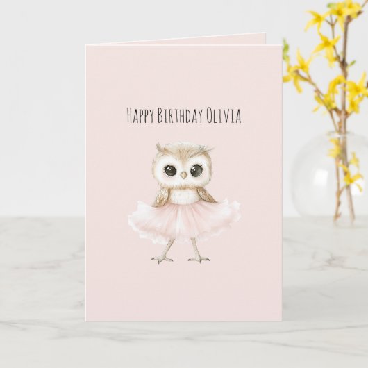 Owl Pink Tutu Birthday カード (黄色い花)