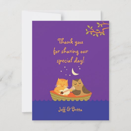Owl & Pussycat Storybook結婚's (Purple and Blue) サンキューカード (正面)