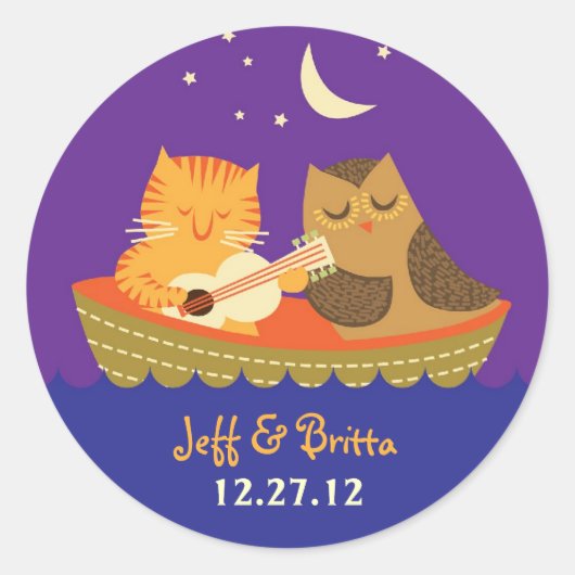 Owl & Pussycat Storybook結婚's (Purple and Blue) ラウンドシール (正面)