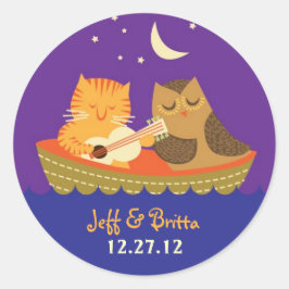 Owl & Pussycat Storybook結婚's (Purple and Blue) ラウンドシール