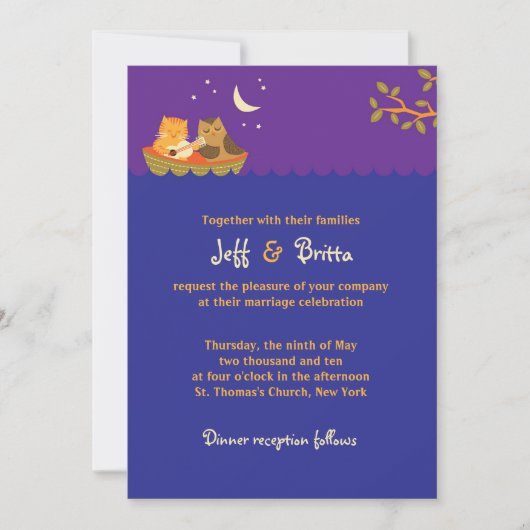 Owl & Pussycat Storybook結婚's (Purple and Blue) 招待状 (正面)