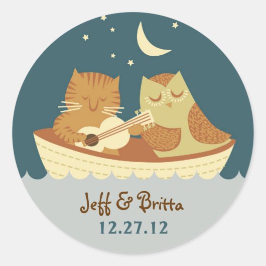 Owl & Pussycat Storybook 結婚's (Sea Blue) ラウンドシール (正面)