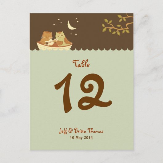 Owl & Pussycat Storybook's 結婚 (Blue and Brown) ポストカード (正面)