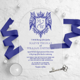 Owl Royal Crest Monogram Arch Wedding Invitation アクリル招待状