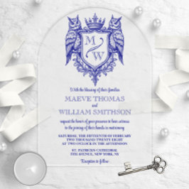 Owl Royal Crest Monogram Arch Wedding Invitation アクリル招待状