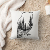 Owl Silhouette with Forest Scene クッション (ブランケット)