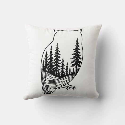 Owl Silhouette with Forest Scene クッション (裏面)
