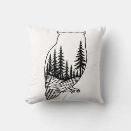Owl Silhouette with Forest Scene クッション