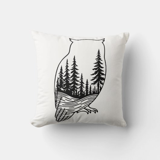 Owl Silhouette with Forest Scene クッション (正面)