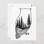 Owl Silhouette with Forest Scene ポストカード (正面/裏面)