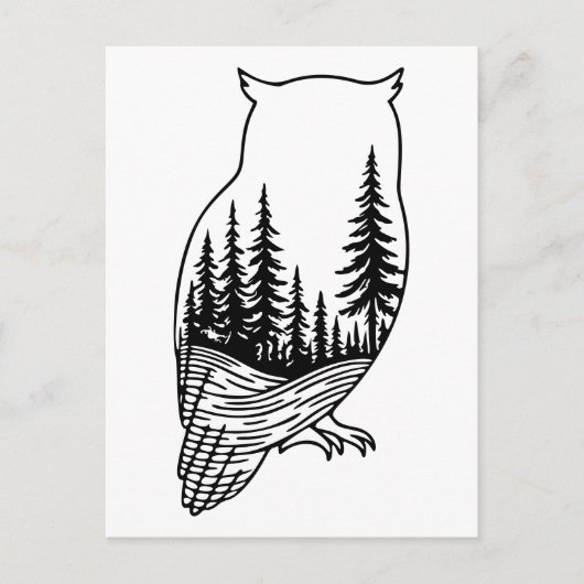 Owl Silhouette with Forest Scene ポストカード (正面)