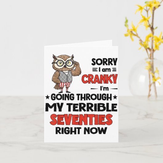 Owl Sorry I'm Cranky I'm Going Through My Terrible カード (黄色い花)