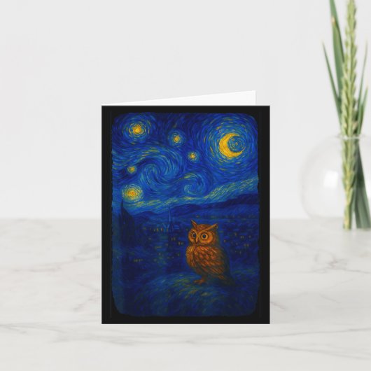 Owl Starry Cute Night Van Gogh Owl Bird Lovers Wom カード (正面)