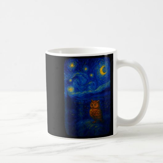 Owl Starry Cute Night Van Gogh Owl Bird Lovers Wom コーヒーマグカップ (右)