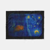 Owl Starry Cute Night Van Gogh Owl Bird Lovers Wom フリースブランケット (正面(横))