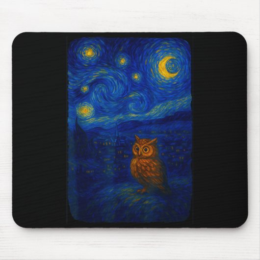 Owl Starry Cute Night Van Gogh Owl Bird Lovers Wom マウスパッド (正面)